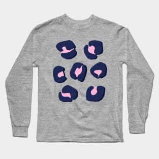 Large, Navy Blue and Pink, Leopard Spots Pack on Grey Long Sleeve T-Shirt